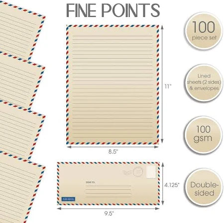 Better Office Products Vintage Airmail Stationery Paper Set